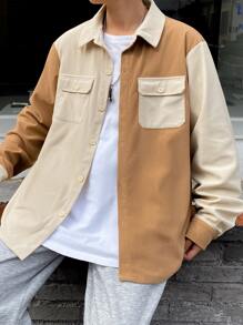 Manfinity Men Two Tone Flap Pocket Drop Shoulder Corduroy Coat - Multicolor - View 3