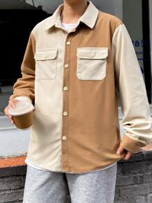 Manfinity Men Two Tone Flap Pocket Drop Shoulder Corduroy Coat - Multicolor - View 4