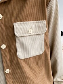 Manfinity Men Two Tone Flap Pocket Drop Shoulder Corduroy Coat - Multicolor - View 5