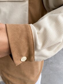 Manfinity Men Two Tone Flap Pocket Drop Shoulder Corduroy Coat - Multicolor - View 6