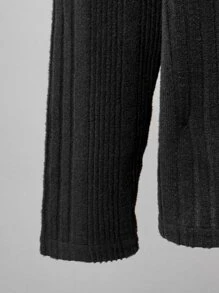 SHEIN Áo thun cổ cao gân sọc cho bé trai tuổi teen, đơn giản và thoải mái cho những ngày xuân và thu. - màu đen - Xem 5