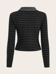 ROMWE 骷髅頭圖案條紋圖案POLO領T恤 - 彩色 - 查看 2