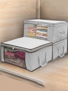 1pc Geometric Textured Foldable Clothes Storage Bag, Grey Multifunction Quilt Storage Bag For Household - Grey - View 2