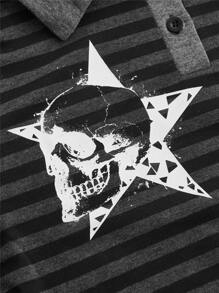 ROMWE 骷髅頭圖案條紋圖案POLO領T恤 - 彩色 - 查看 4