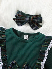 Toddler Girls Tartan Print Ruffle Trim Bow Front Dress - Multicolor - View 4