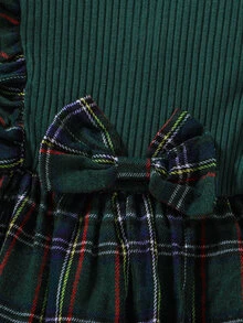 Toddler Girls Tartan Print Ruffle Trim Bow Front Dress - Multicolor - View 5
