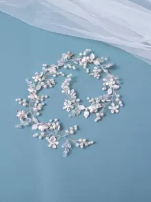 1pc Handmade Flower Woven Headband, Mori Style Rattan Hair Accessories For Wedding Bride Elegant Tiaras - Silver - View 2