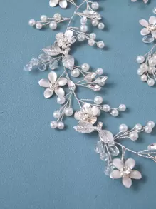 1pc Handmade Flower Woven Headband, Mori Style Rattan Hair Accessories For Wedding Bride Elegant Tiaras - Silver - View 3