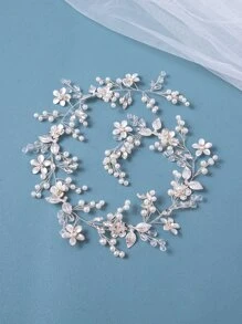 1pc Handmade Flower Woven Headband, Mori Style Rattan Hair Accessories For Wedding Bride Elegant Tiaras - Silver - View 4