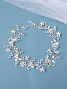 1pc Handmade Flower Woven Headband, Mori Style Rattan Hair Accessories For Wedding Bride Elegant Tiaras - Silver - View 6