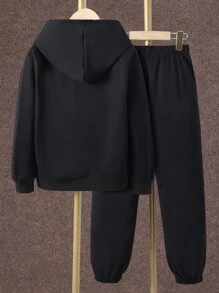 Girls Letter And Motorcycle Print Hoodie & Joggers - Black - View 2