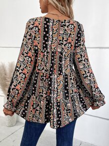 SHEIN LUNE 佩斯利印花荷葉袖荷葉邊下擺襯衫 - 彩色 - 查看 2