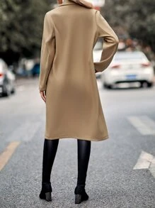 SHEIN Unity 西裝領雙排釦花呢外套 - 卡其色 - 查看 2