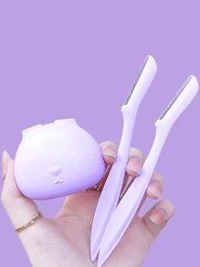 3pcs Eyebrow Cleaning Tool, Eyebrow Knife+Base, Stainless Steel Blade, Which Is Convenient For Storing Eyebrow Knife Set,Cheap,Stocking Stuffers,Makeup,Makeup Tools,Cheap Stuff,Gifts,Gifts For Women,Christmas Gifts - Lilac Purple - View 1