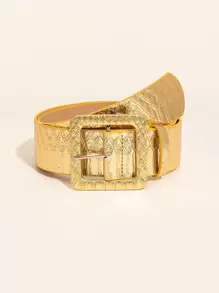 1pc Women's Minimalist Asymmetrical Pattern Gold Buckle PU Leather Belt - Gold - View 2