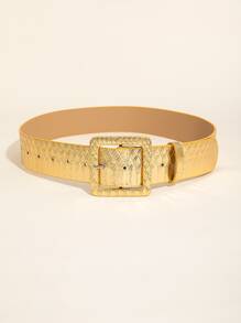 1pc Women's Minimalist Asymmetrical Pattern Gold Buckle PU Leather Belt - Gold - View 3