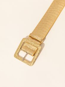 1pc Women's Minimalist Asymmetrical Pattern Gold Buckle PU Leather Belt - Gold - View 5