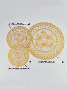 1pc Floral Embroidered Round Placemat - Gold - View 4