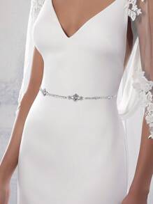 Cinturón de cadena con diseño de diamante de imitación - Champán - Ver 1