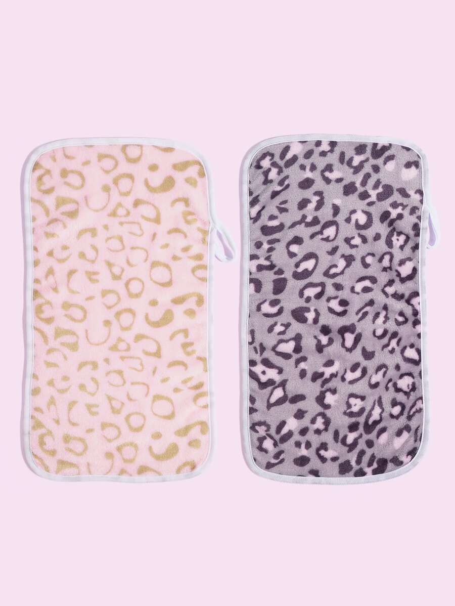 Makeup Remove Face Towels, 2pcs Reusable Makeup Remover Cloths, Leopard Design Makeup Remover Towel, Reusable Microfiber Cleansing Towel 15 Inch X 8 Inch - Multicolor - View 1