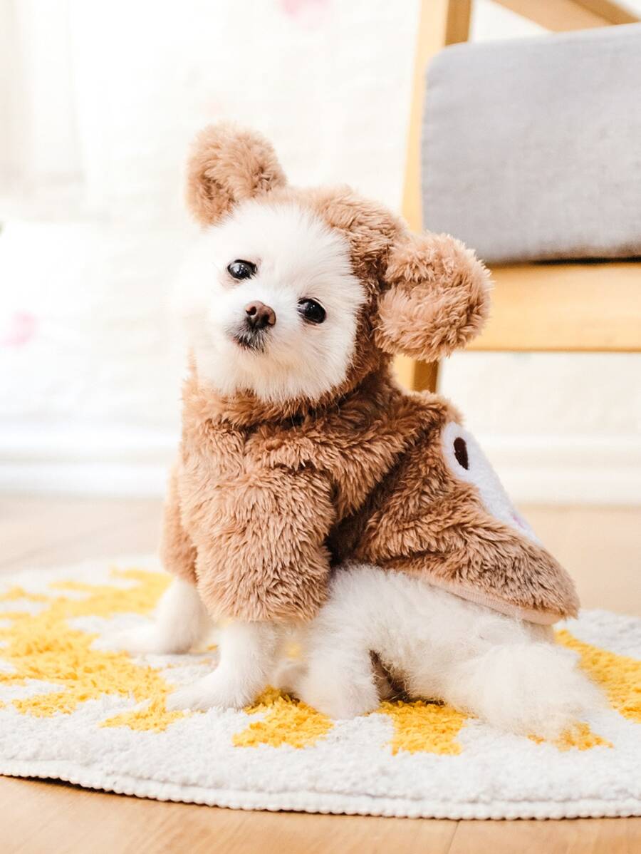 Áo hoodie thú cưng thêu hình gấu hoạt hình, Trang phục gấu bông ấm áp cho thú cưng - màu nâu - Xem 1