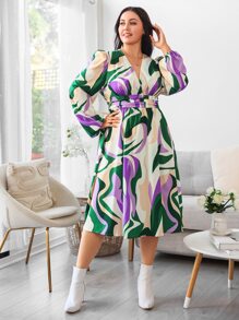 SHEIN Clasi Vestido con estampado de manga farol - Multicolor - Ver 1