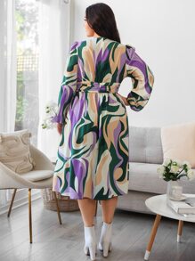 SHEIN Clasi Vestido con estampado de manga farol - Multicolor - Ver 4