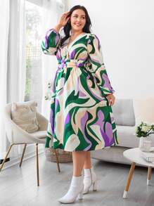 SHEIN Clasi Vestido con estampado de manga farol - Multicolor - Ver 5