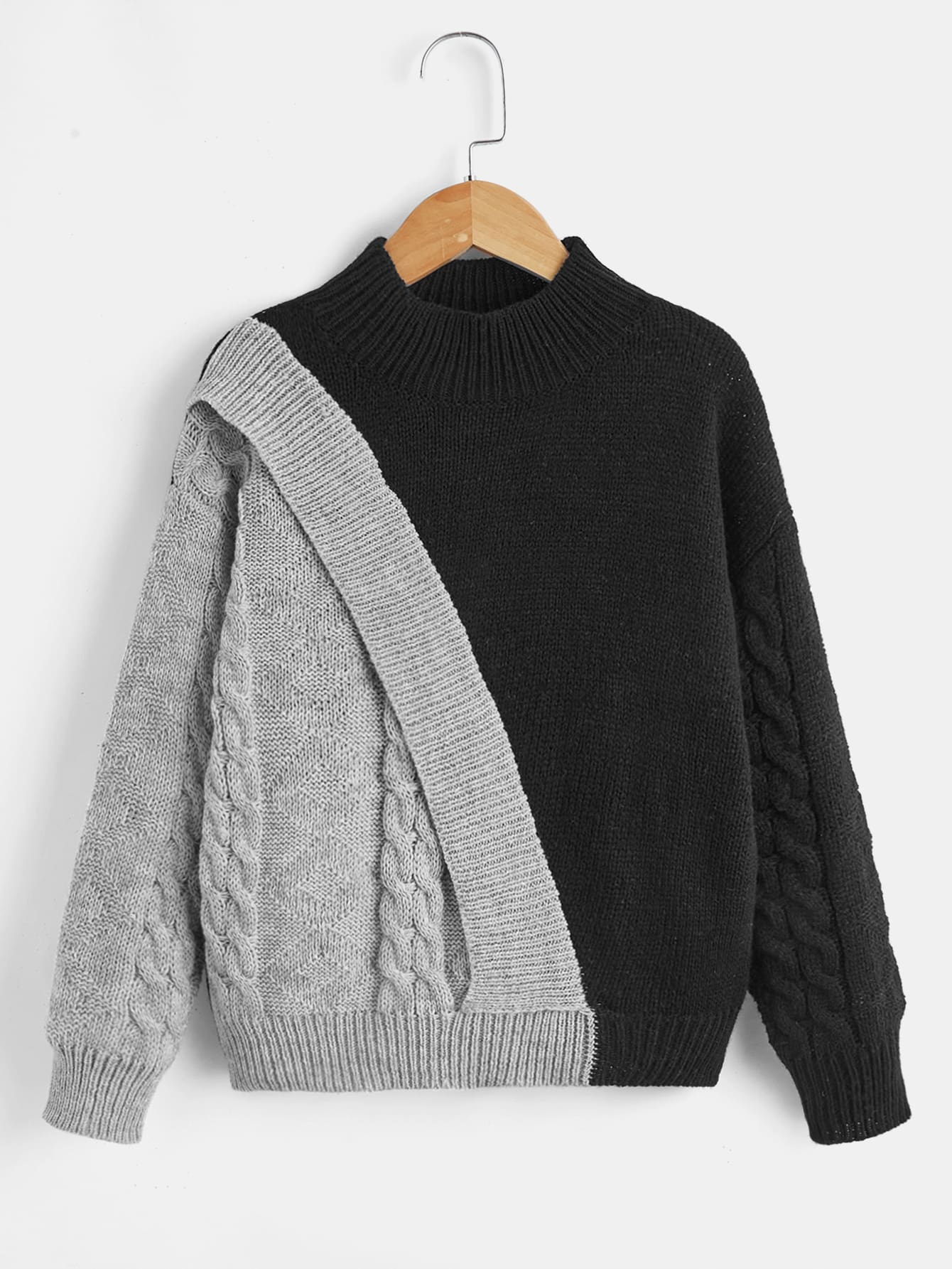 Boys Two Tone Mock Neck Drop Shoulder Cable Knit Jumper - Multicolor - View 1