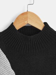 Boys Two Tone Mock Neck Drop Shoulder Cable Knit Jumper - Multicolor - View 3