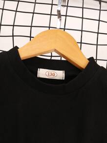 SHEIN Cô gái Tween Họa tiết Nanh sói Bảng Ống tay áo Đầm - Đen và trắng - Xem 3