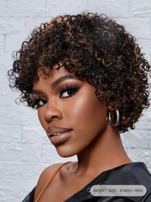 Short Curly Human Hair Wigs 1B/30 Colored Short Curly Wigs For Women 8 Inch Curly Wig 150% Density - S1/30 - View 2