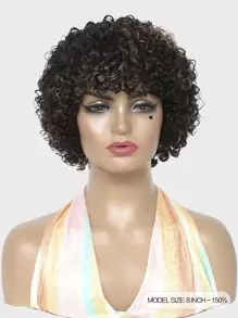 Short Curly Human Hair Wigs 1B/30 Colored Short Curly Wigs For Women 8 Inch Curly Wig 150% Density - S1/30 - View 10