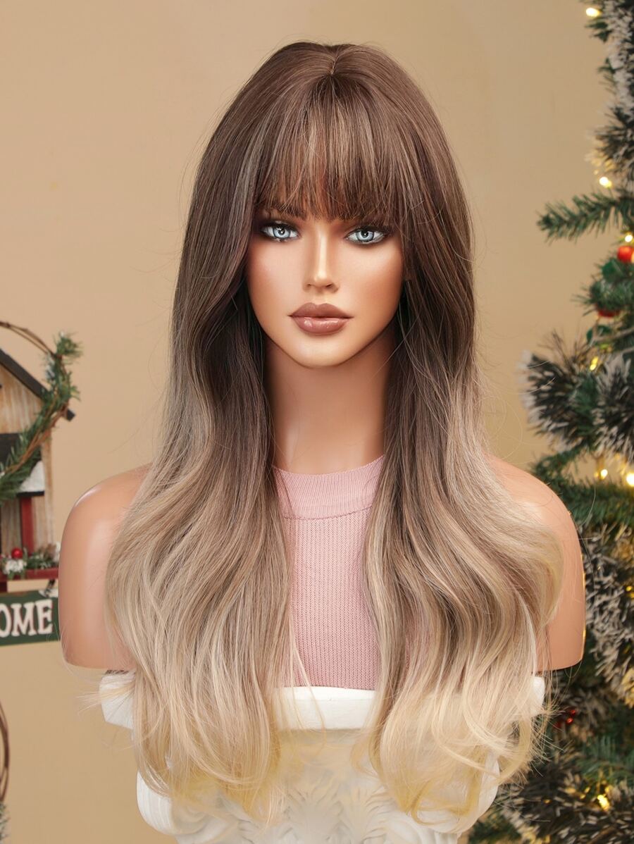 Christmas Long Curly Synthetic Wig With Bangs - Multicolor - View 1