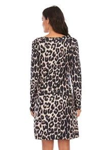 Maternity Leopard Print Nursing Dress - Multicolor - View 2
