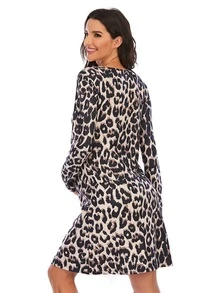 Maternity Leopard Print Nursing Dress - Multicolor - View 3