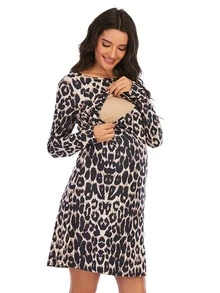Maternity Leopard Print Nursing Dress - Multicolor - View 4