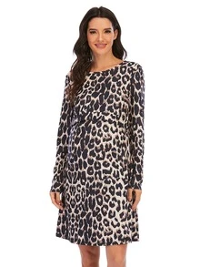 Maternity Leopard Print Nursing Dress - Multicolor - View 5