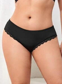 Plus Contrast Lace Cut-out Panty - Black - View 2