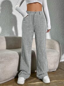 SHEIN EZwear High Waist Wide Leg Pants - Grey - View 1