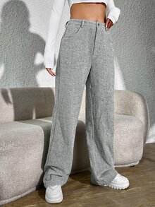 SHEIN EZwear High Waist Wide Leg Pants - Grey - View 3