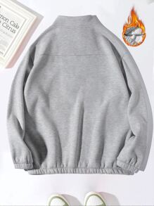 Manfinity Men Plus Letter Patched Quarter Zip Sweatshirt - Light Grey - View 2