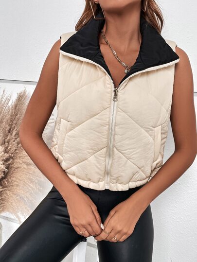SHEIN Essnce ドローストリング裾 ジップアップ ベスト入り