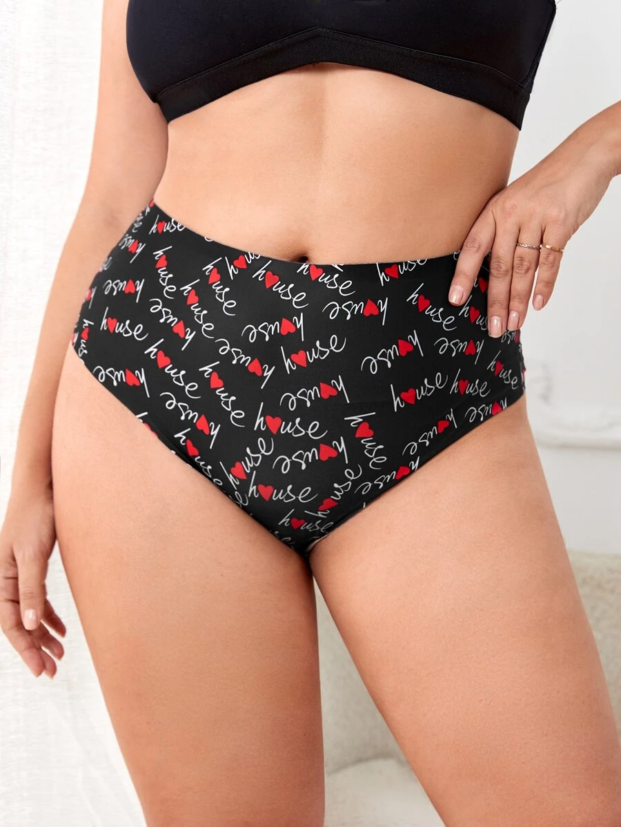Plus Letter Graphic Panty - Black - View 1