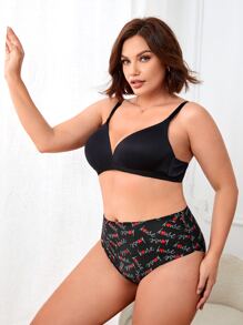 Plus Letter Graphic Panty - Black - View 5