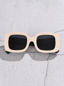 1pc Women's Retro Square Big Frame Candy Color Rivet Simple Casual European And American Style Ins Net Celebrity Outdoor Holiday Travel Fashion Fashion Glasses Suitable For Daily Wear And Vacation For Summer Beach Vacation,Outdoor,Travel - Beige - View 4