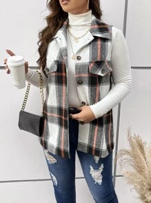 Calvaya Plus Plaid Print Vest Overcoat - Multicolor - View 3