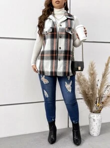 Calvaya Plus Plaid Print Vest Overcoat - Multicolor - View 4