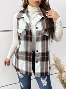 Calvaya Plus Plaid Print Vest Overcoat - Multicolor - View 6