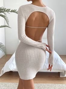 SHEIN BAE Cut Out Waist Bodycon Dress - Apricot - View 1